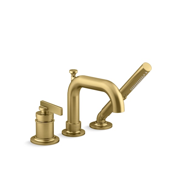 Deck-Mount Bath Faucet With Handshower in Vibrant Brushed Moderne Brass